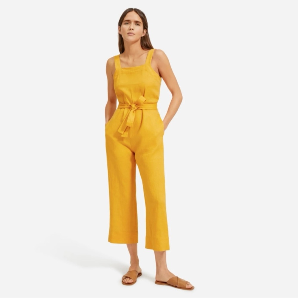 Everlane Orange Square Neck Linen Jumpsuit - Size 2